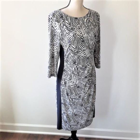 Lauren Ralph Lauren Dress New Dark Navy/White Chevrons W/Navy Sides - Picture 9 of 10